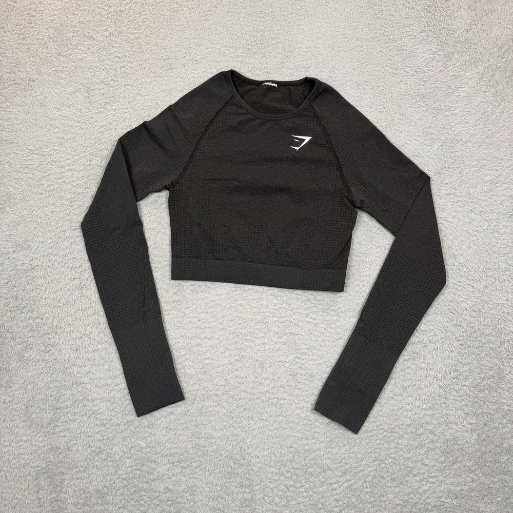 Gymshark Vital Seamless Long Sleeve Crop Top Charcoal Black Women's Small